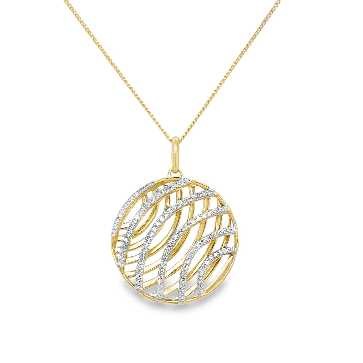 9ct Yellow Gold Open Circle Crossover Diamond Pendant .20ct