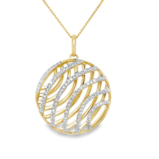 9ct Yellow Gold Open Circle Crossover Diamond Pendant .20ct