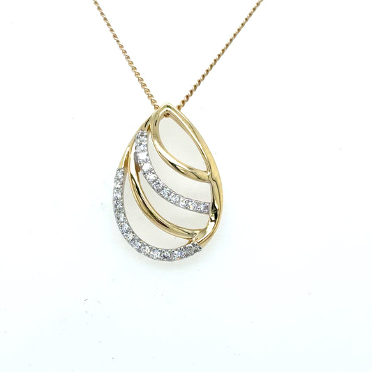 9ct Yellow Gold Open Diamond Set Teardrop Pendant .08ct