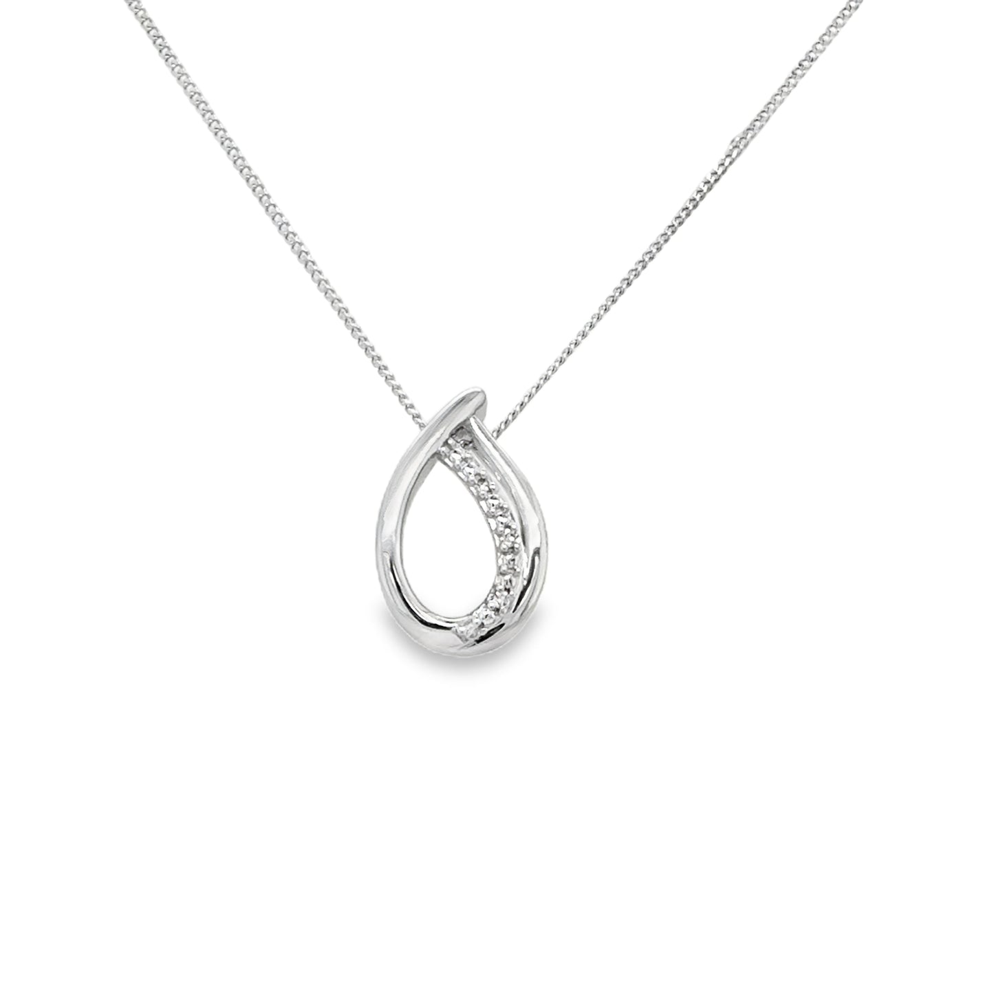 9ct White Gold Diamond Set Teardrop Pendant .01ct
