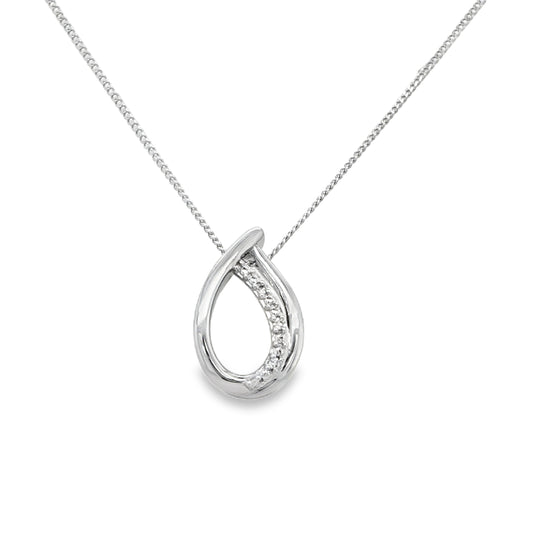9ct White Gold Diamond Set Teardrop Pendant .01ct