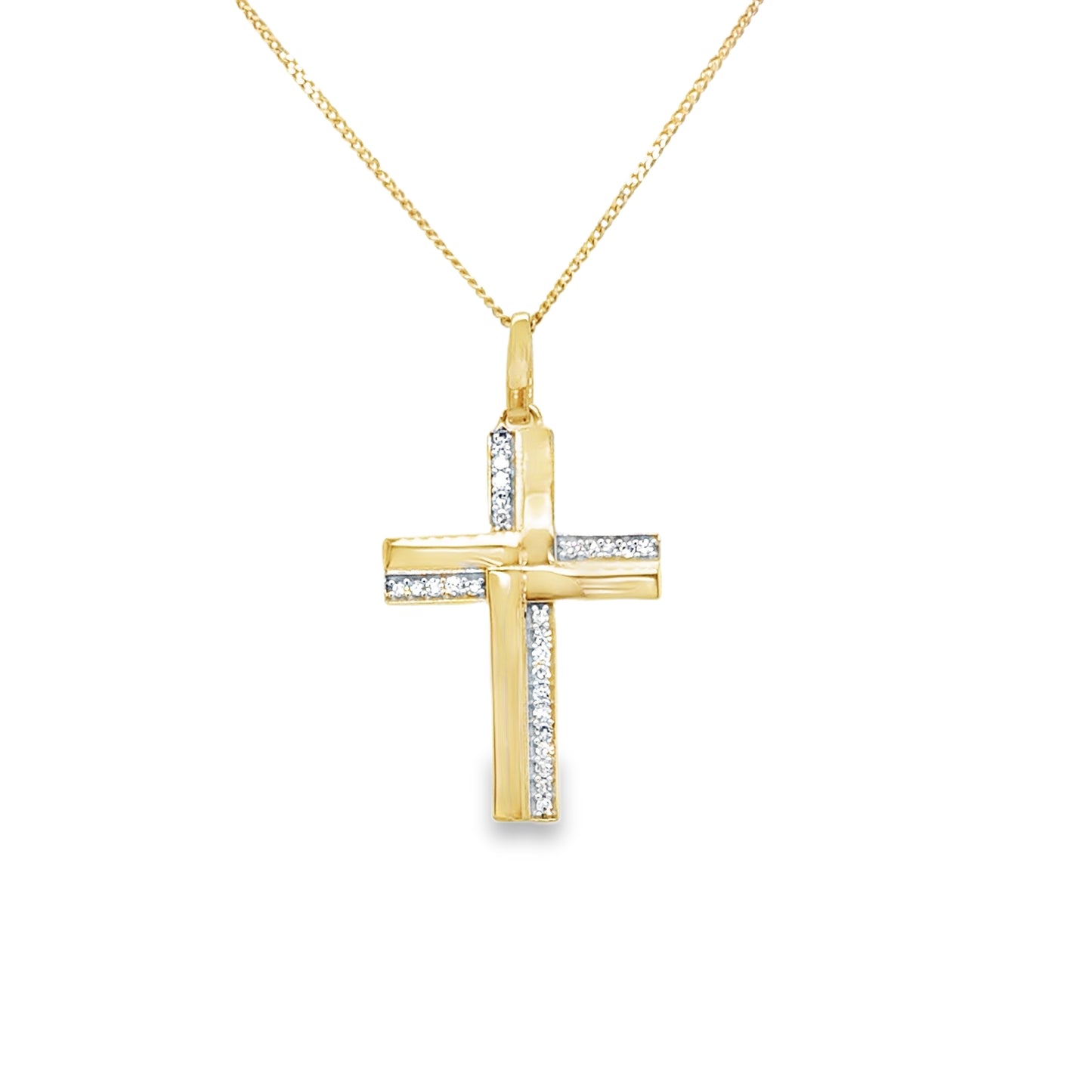 9ct Yellow Gold Diamond Set Cross Pendant .08ct