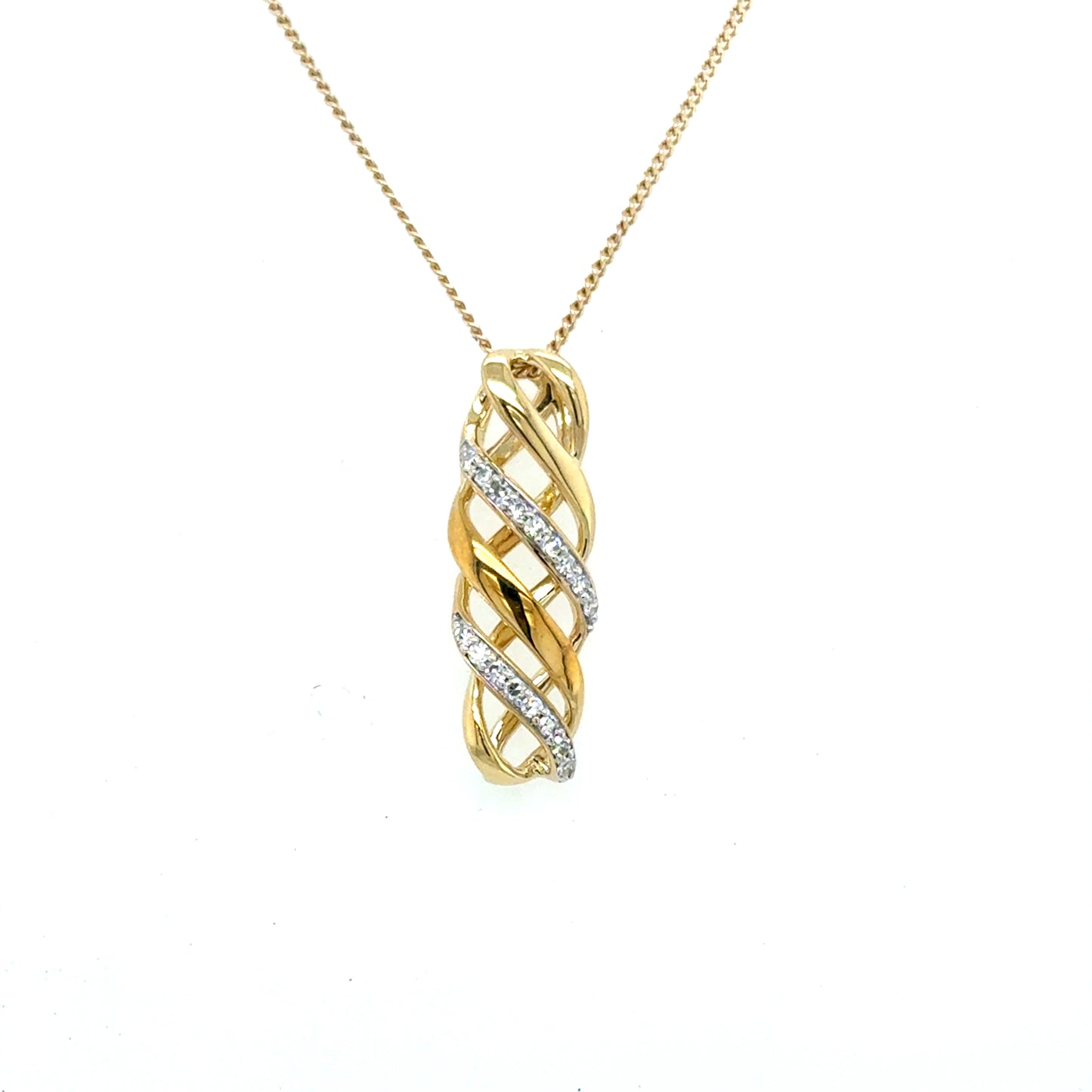 9ct Yellow Gold Diamond Set Knot Drop Pendant .06ct