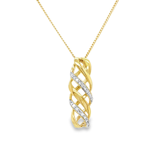 9ct Yellow Gold Diamond Set Knot Drop Pendant .06ct