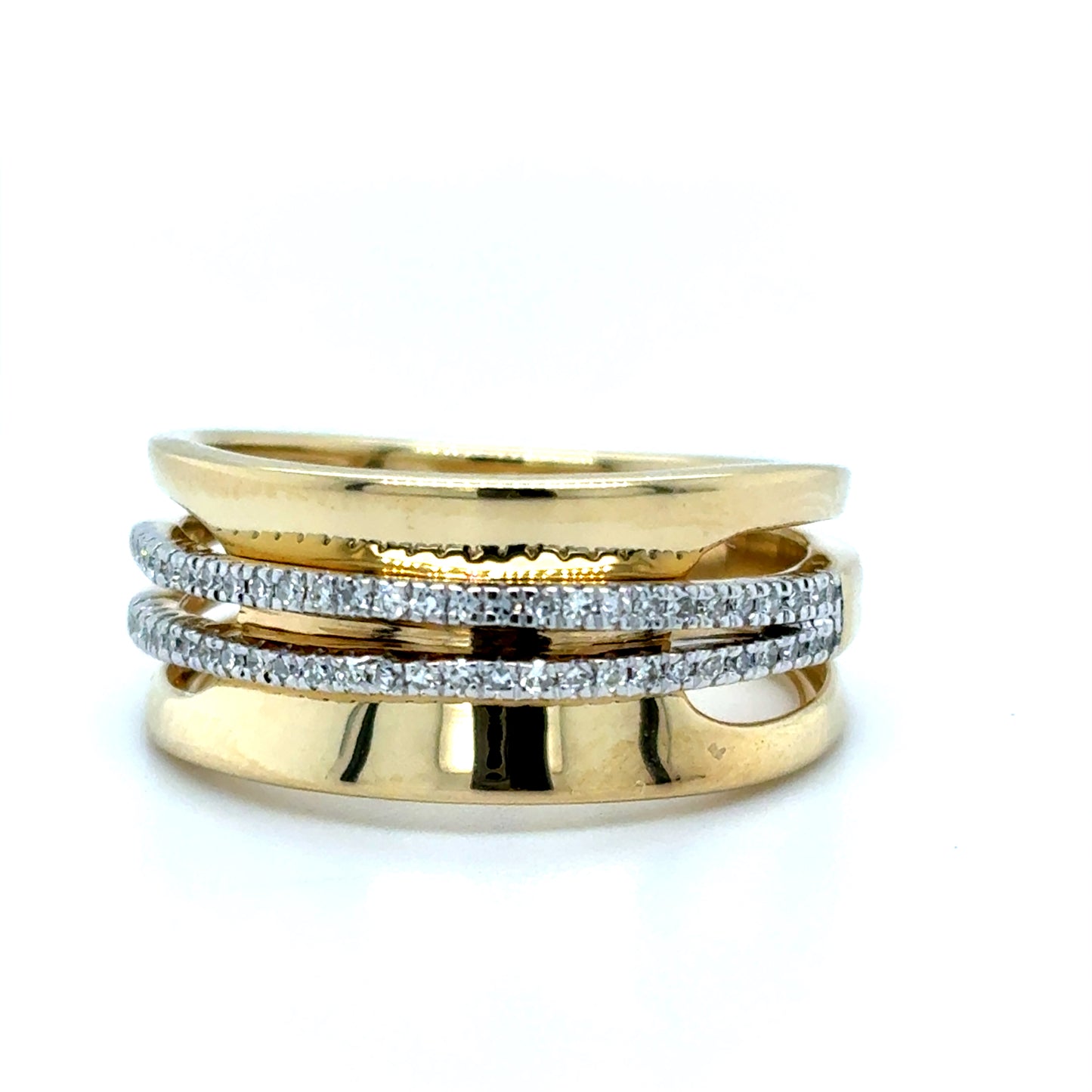 9ct Yellow Gold Ring with Double Row Diamond Centre .16ct