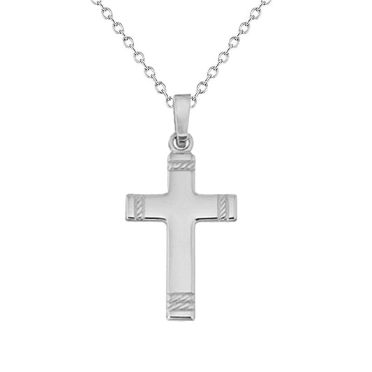 Sterling Silver Cross With Patterned Edge 25mm X 16mm