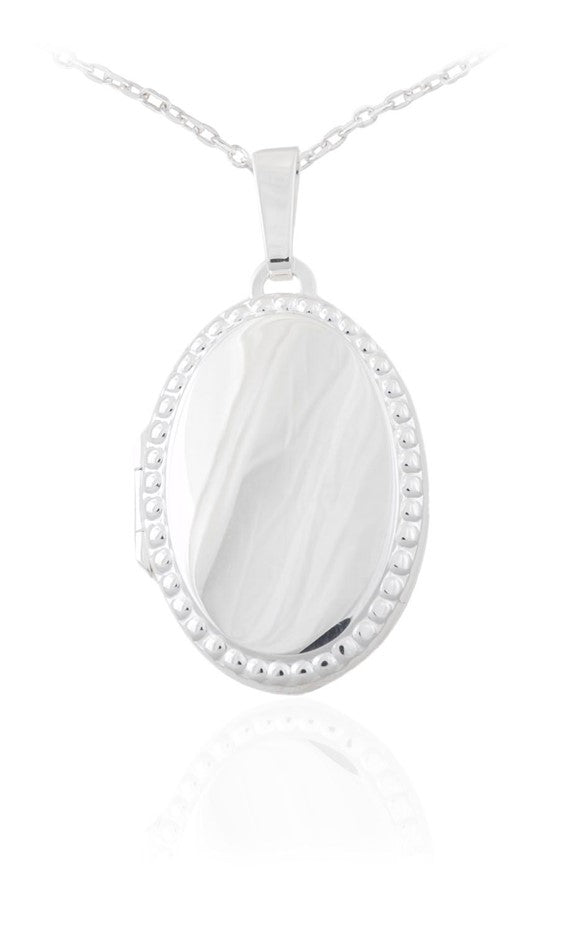 Sterling Silver Oval Locket With Beaded Edge