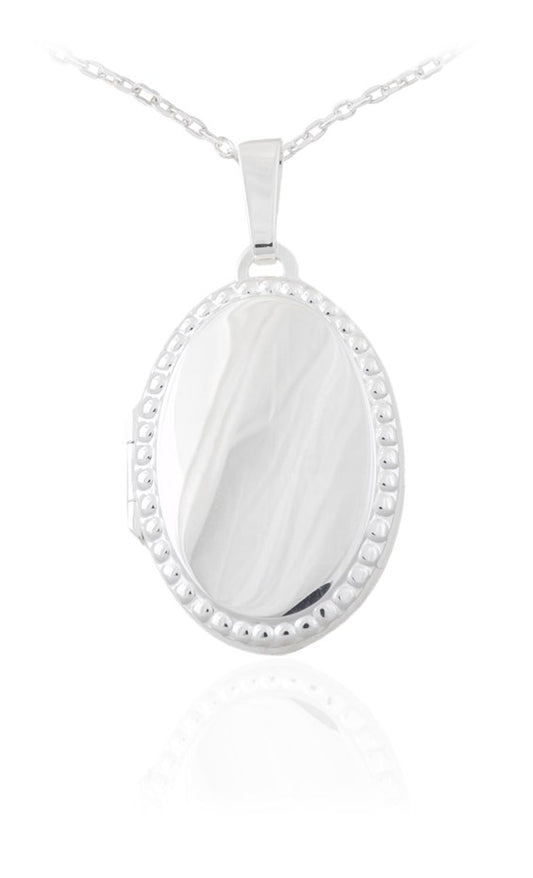 Sterling Silver Oval Locket With Beaded Edge