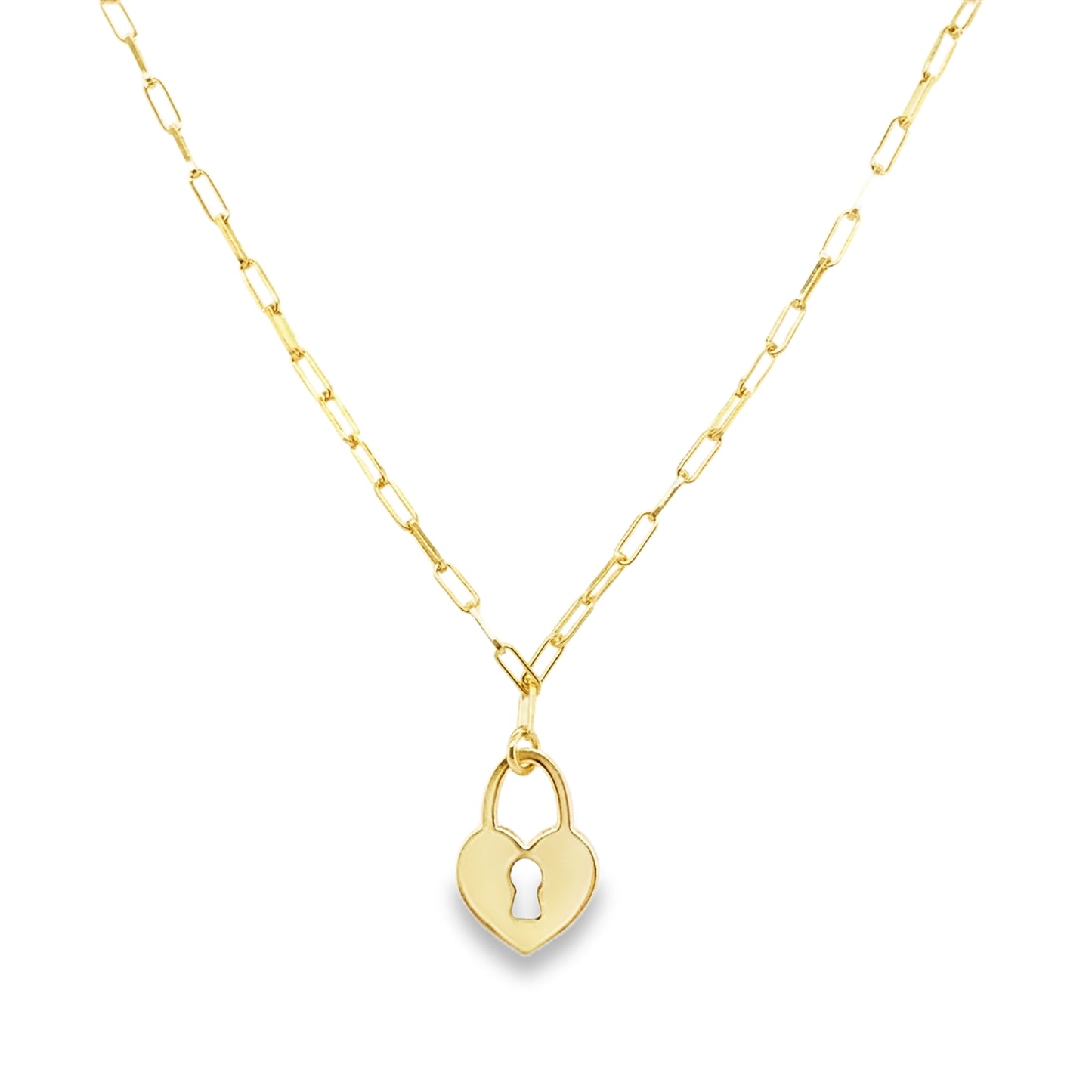 Sterling Silver Gold Plated Paperlink Heart Padlock Necklet