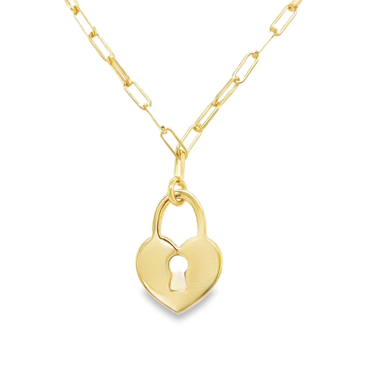 Sterling Silver Gold Plated Paperlink Heart Padlock Necklet