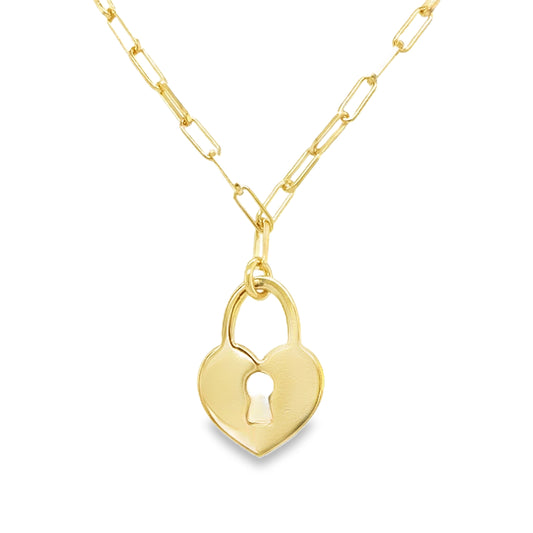 Sterling Silver Gold Plated Paperlink Heart Padlock Necklet
