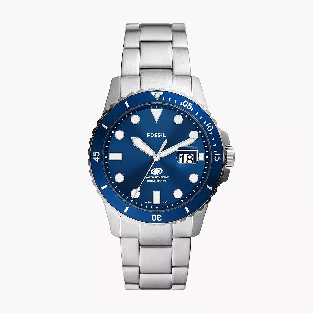Gents Stainless Steel Fossil Blue Dial & Bezel Watch