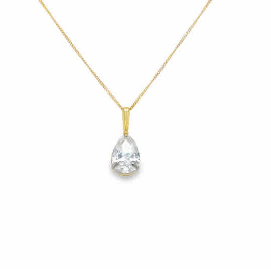 9ct CZ Pear Solitaire Pendant