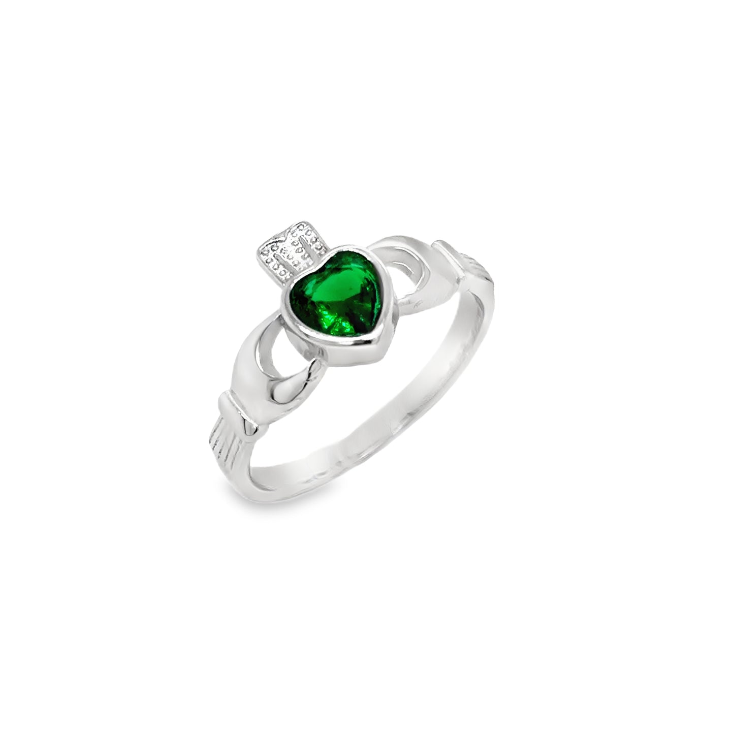 Sterling Silver CZ Rubover Green Claddagh