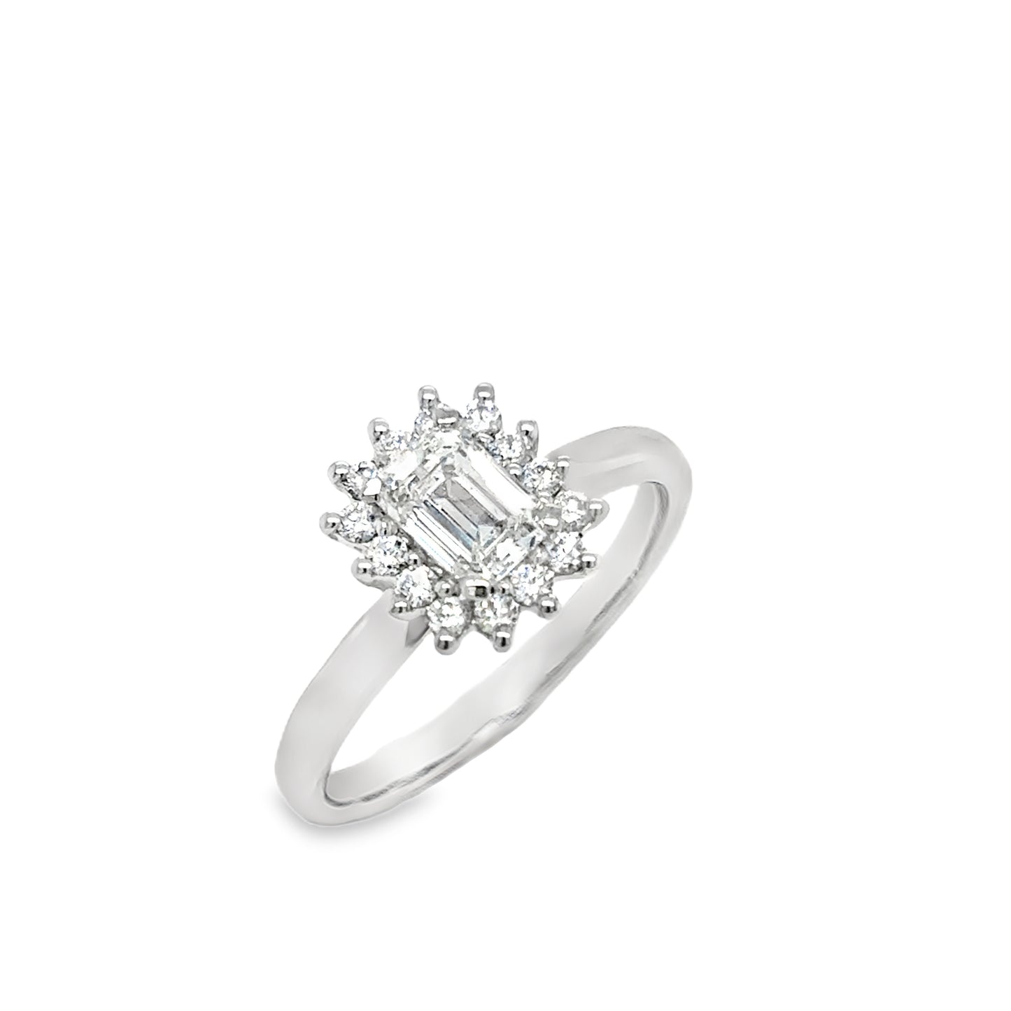 Platinum Emerald Cut Cluster Diamond Ring .75ct