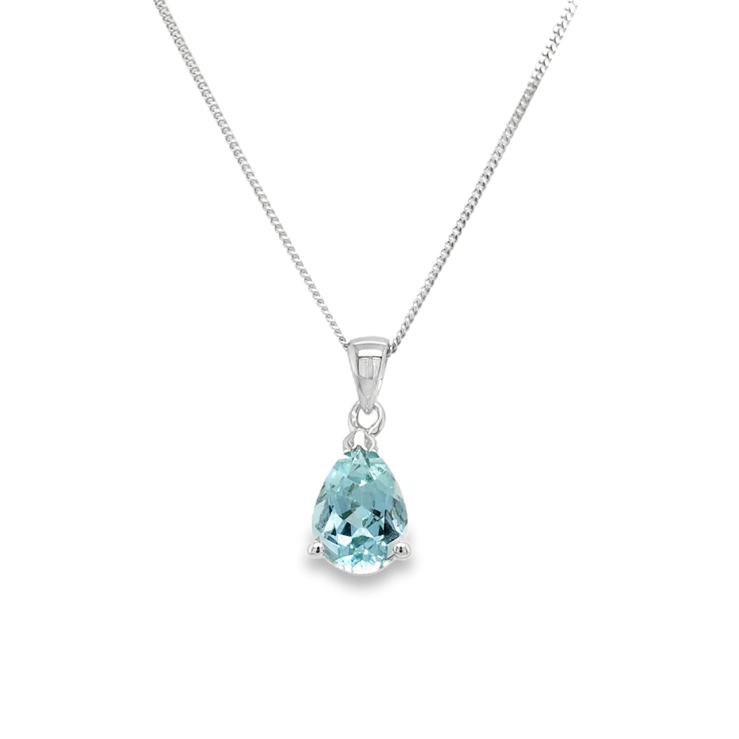 9ct White Gold Pear Cut Aquamarine Pendant .64ct