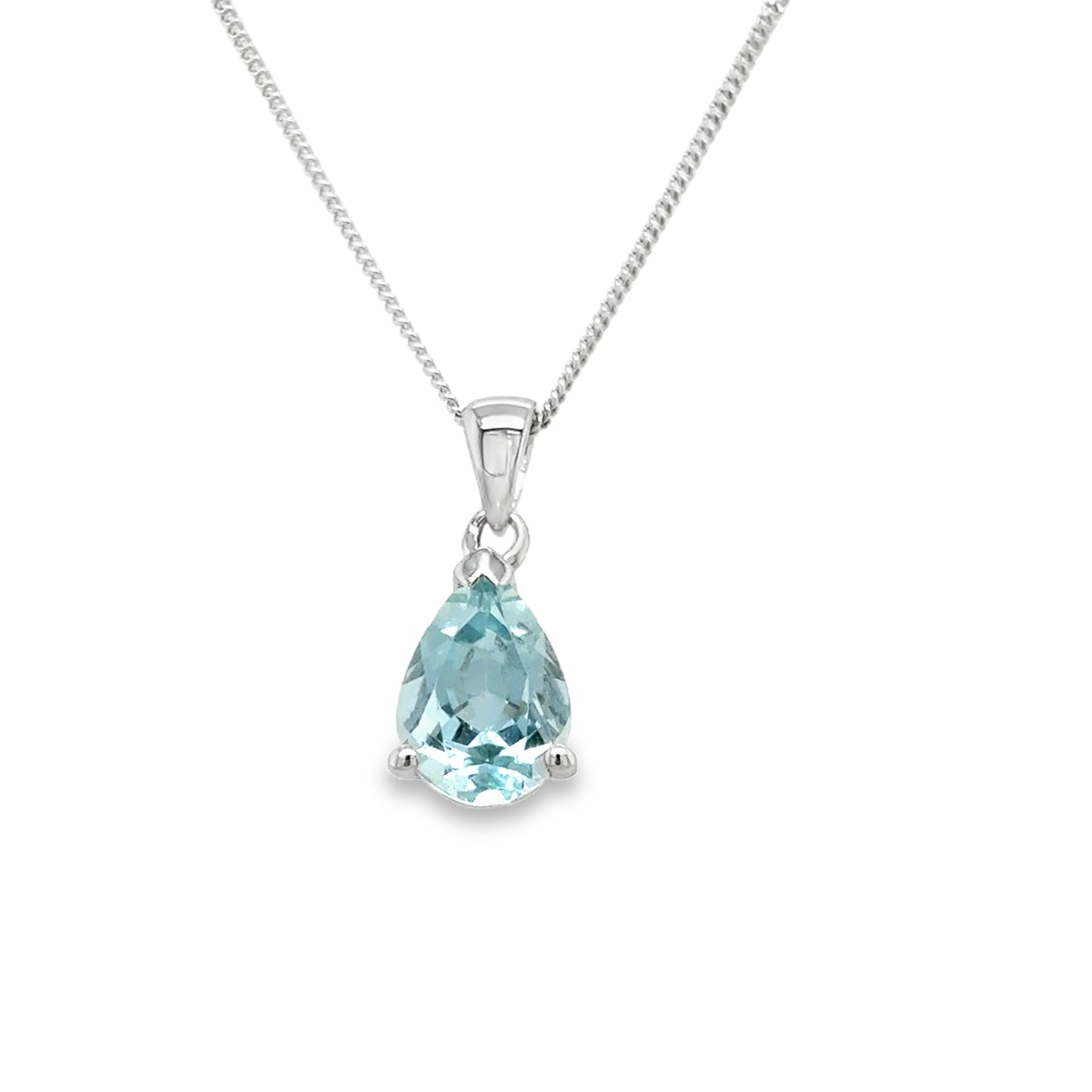 9ct White Gold Pear Cut Aquamarine Pendant .64ct
