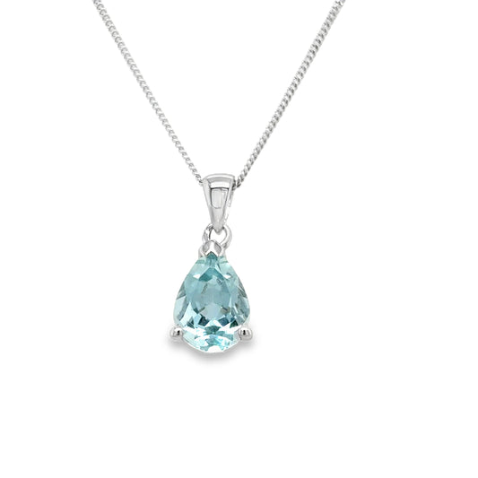 9ct White Gold Pear Cut Aquamarine Pendant .64ct
