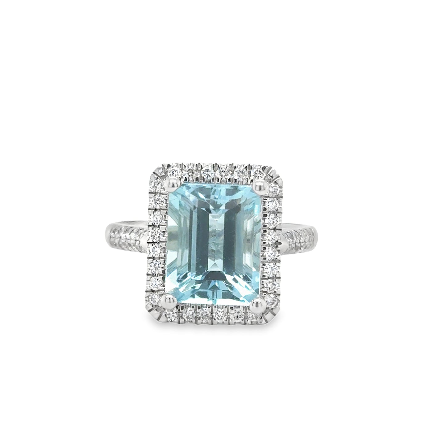 9ct White Gold Emerald Cut Aquamarine And Diamond Ring 3.17ct