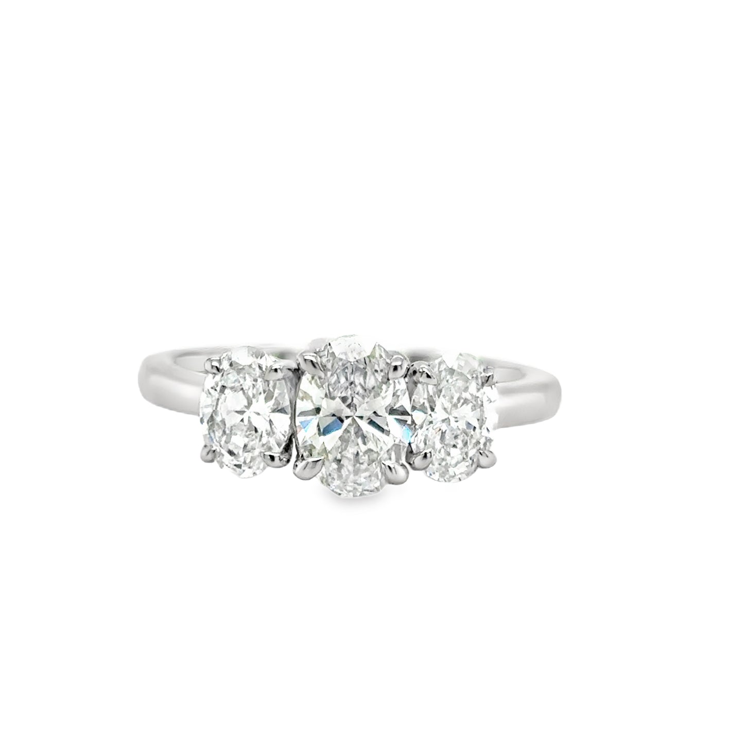 Platinum 3 Stone Oval Cultured Diamond Ring 1.50ct