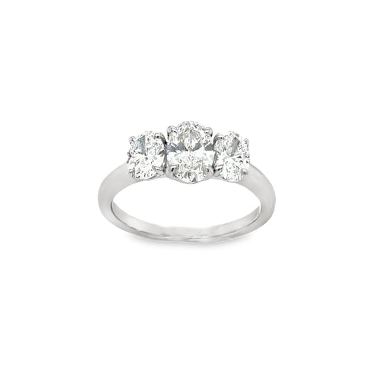 Platinum 3 Stone Oval Cultured Diamond Ring 1.50ct