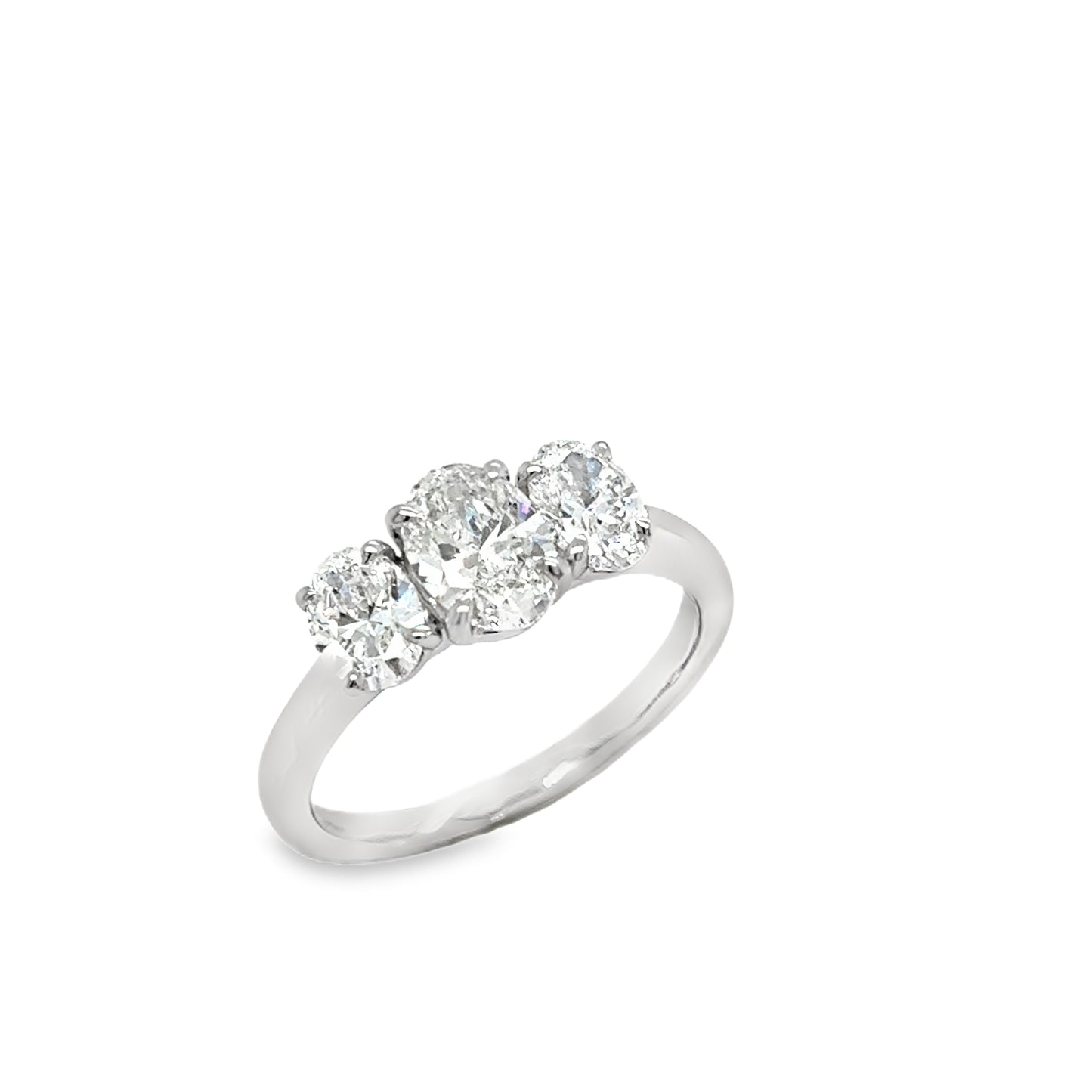 Platinum 3 Stone Oval Cultured Diamond Ring 1.50ct