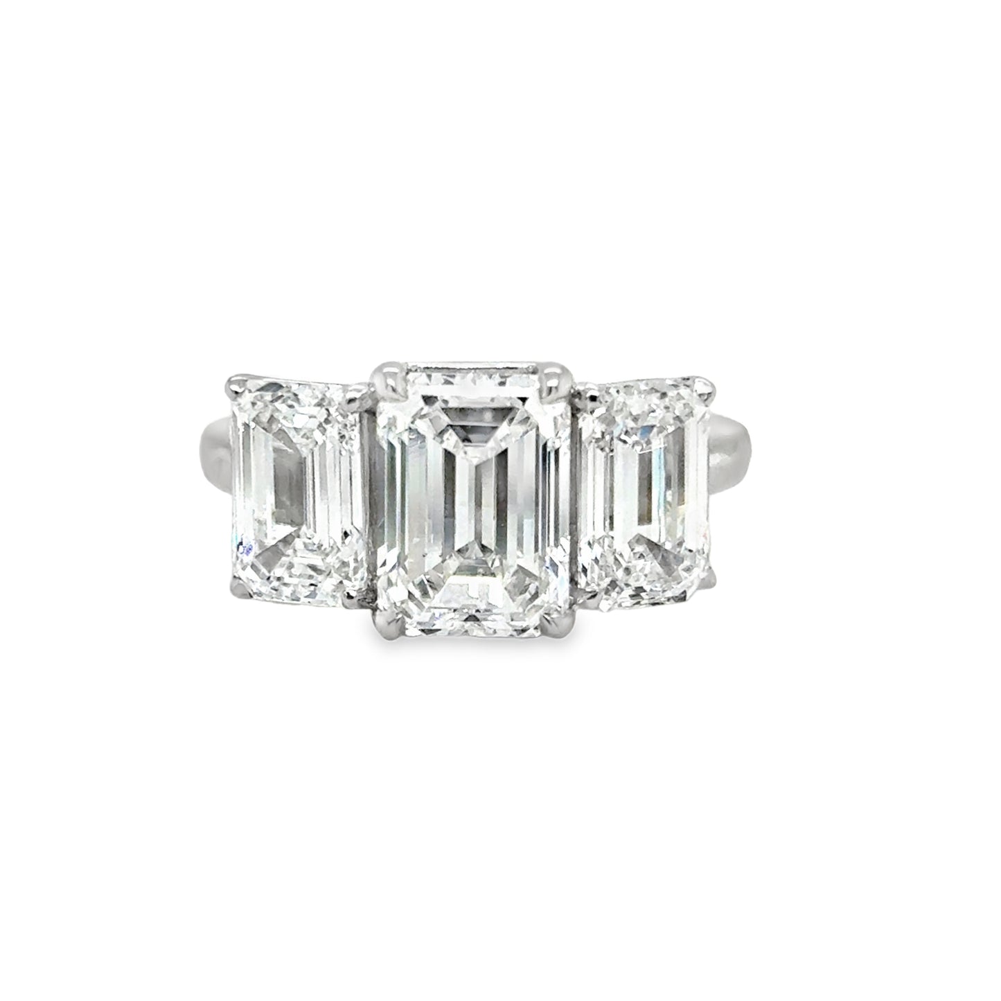 Platinum 3 Stone Emerald Cut Cultured Diamond Ring 5.00ct