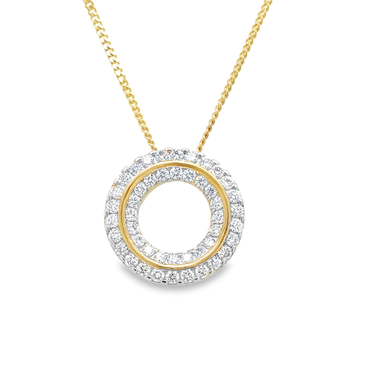 9ct Yellow Gold Double Circle Diamond Pendant .50ct