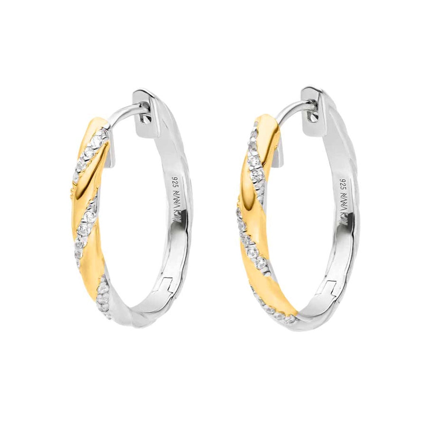 Sterling Silver and Gold Plated CZ Hoop Earrings