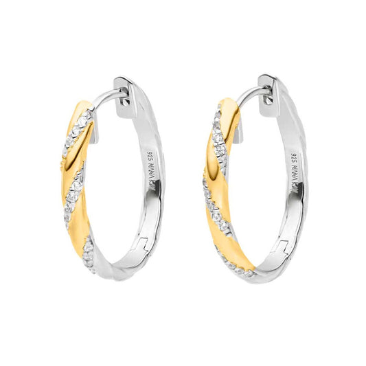 Sterling Silver and Gold Plated CZ Hoop Earrings