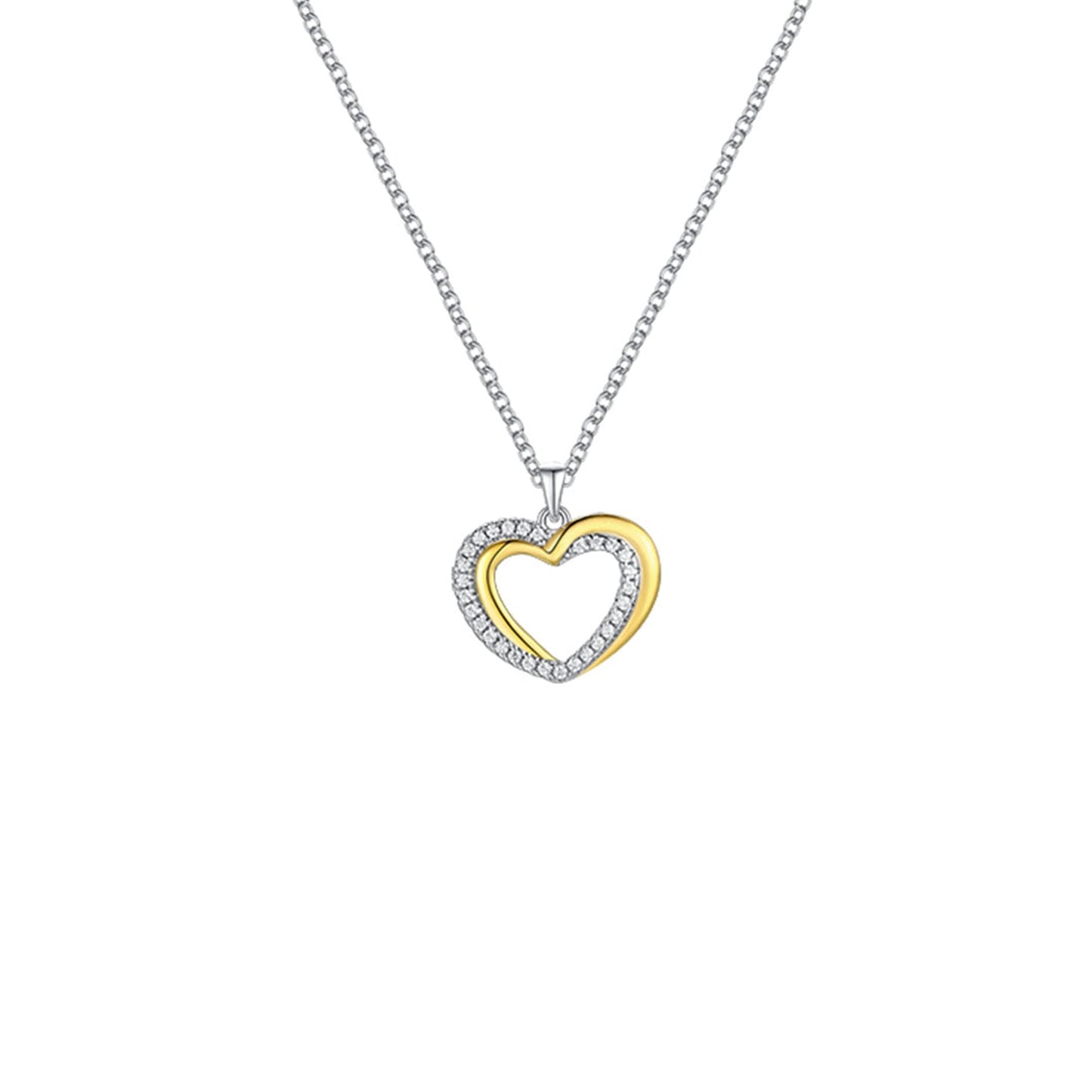 Sterling Silver Gold Plated CZ Double Heart Pendant