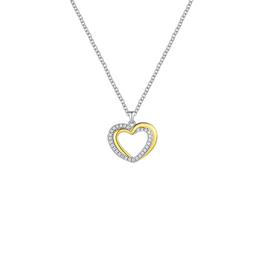 Sterling Silver Gold Plated CZ Double Heart Pendant