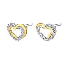 Sterling Silver and Gold Plated CZ Double Heart Earrings