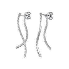Sterling Silver CZ Curve Double Line Earrings
