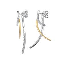 Sterling Silver CZ Gold Plated Curve Three Line Earrings