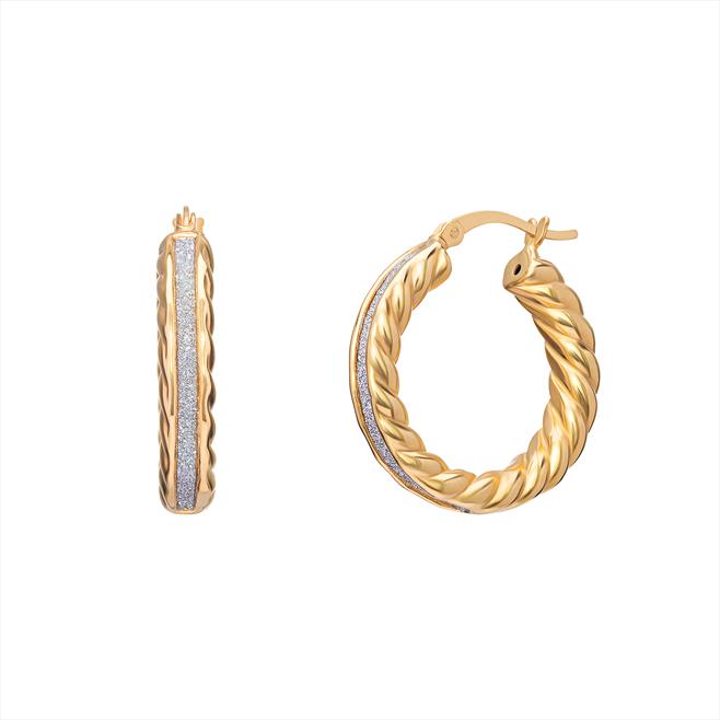 Sterling Silver Gold Plated CZ Rope Twist 24mm Hoop Earrings