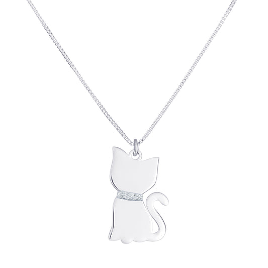 Sterling Silver CZ Cat Pendant