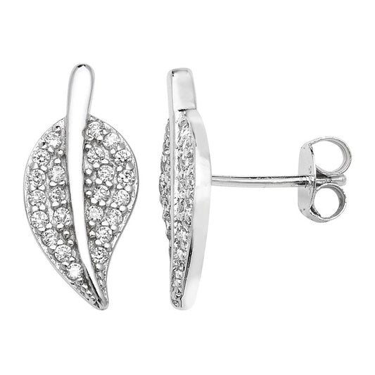 Sterling Silver CZ Leaf Earring