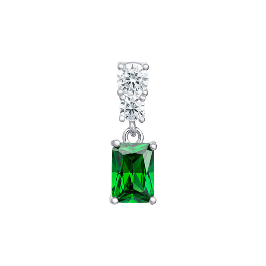 Sterling Silver Round CZ and Emerald Cut Green CZ Pednant