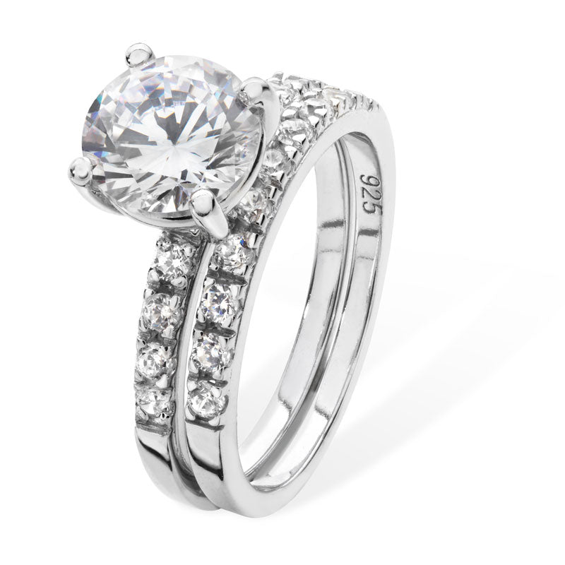 Silver Ring Cubic Zirconia Solitaire Set