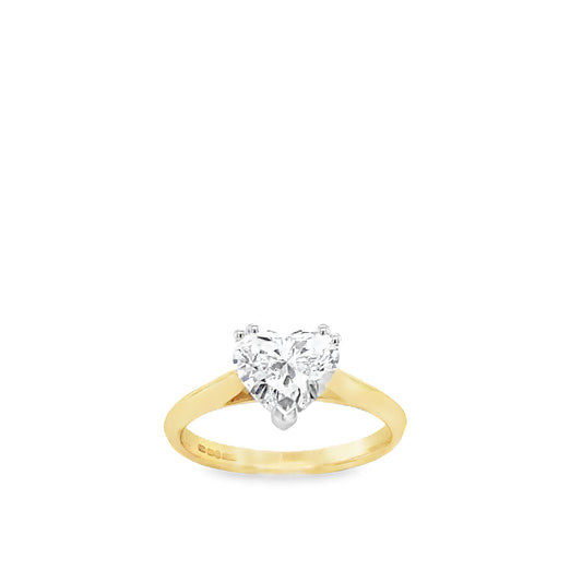 18ct Yellow Gold Heart Cut Solitaire Cultured Diamond Ring 1.50ct