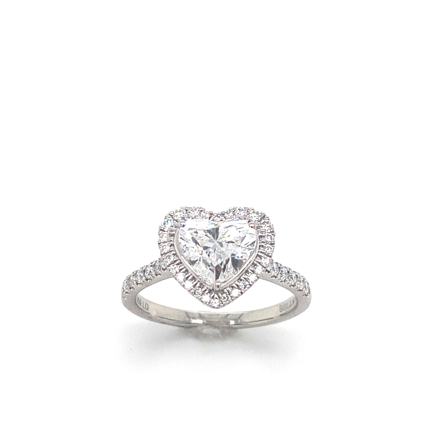 Platinum Heart Solitaire Cultured Diamond Ring with Cultured Diamond Set Halo and Shoulders 2.00ct