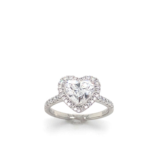 Platinum Heart Solitaire Cultured Diamond Ring with Cultured Diamond Set Halo and Shoulders 2.00ct