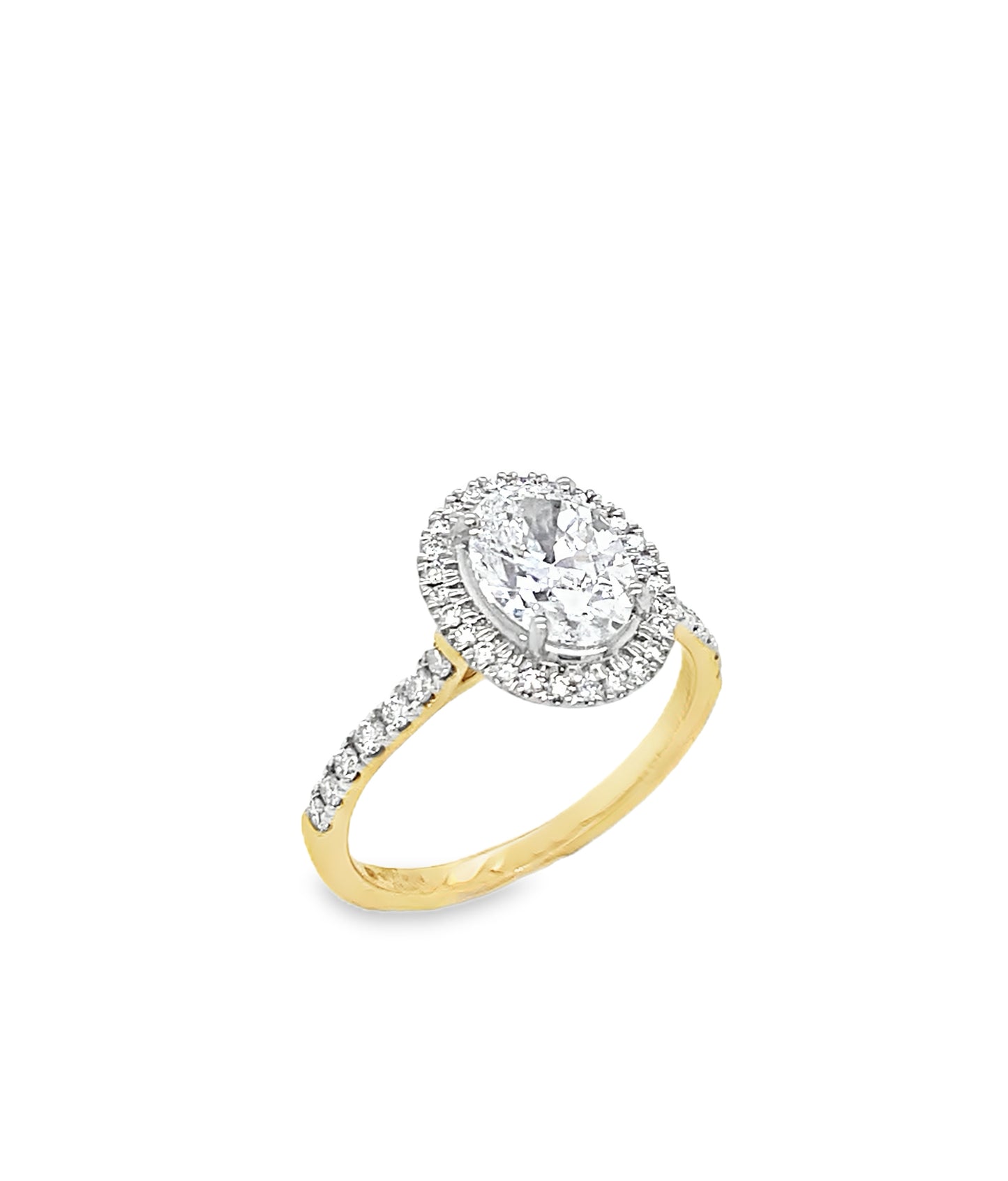 18ct Emerald Cut Solitaire Cultured Diamond Ring with Cultured Diamond Set Halo and Shoulders 1.86ct