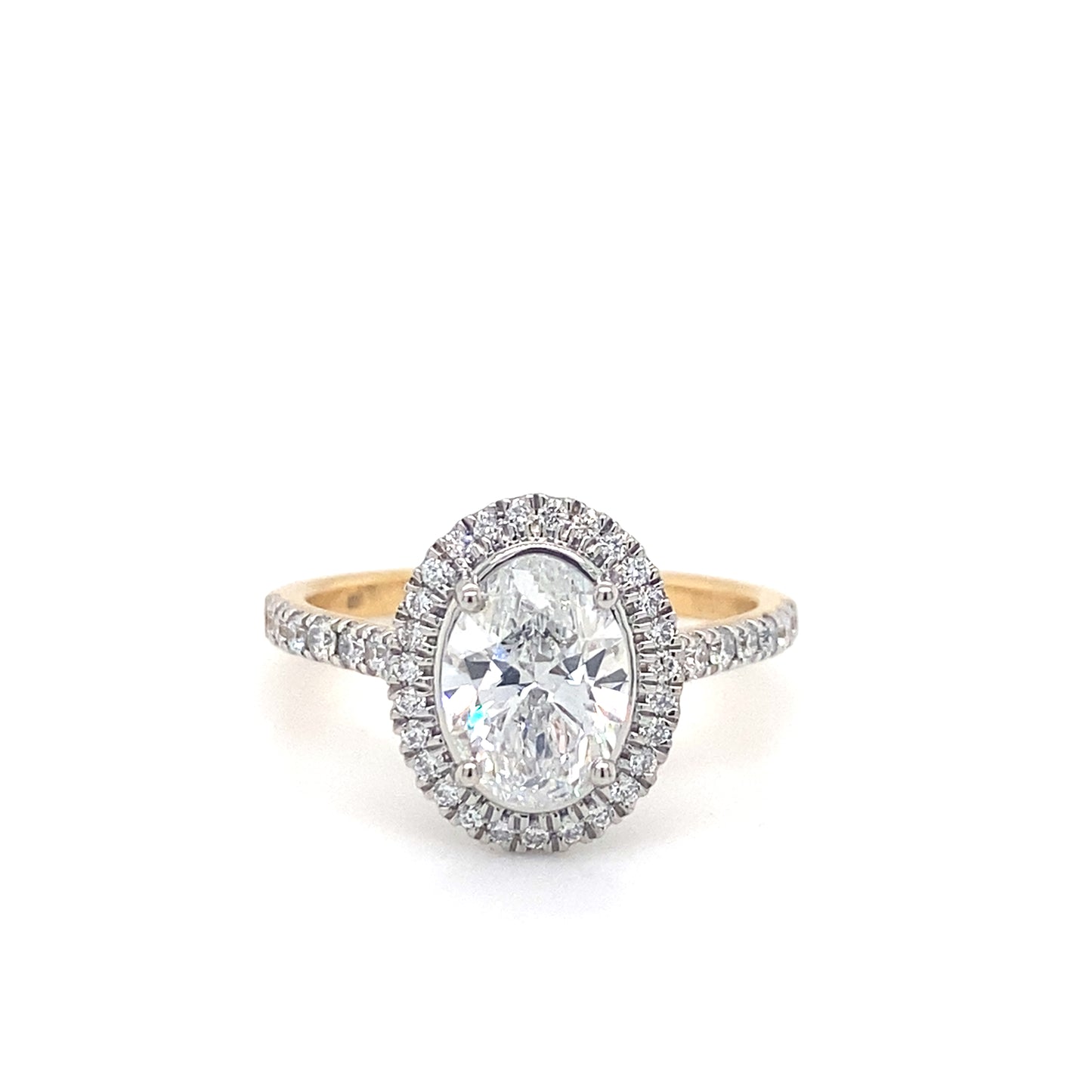 18ct Emerald Cut Solitaire Cultured Diamond Ring with Cultured Diamond Set Halo and Shoulders 1.86ct