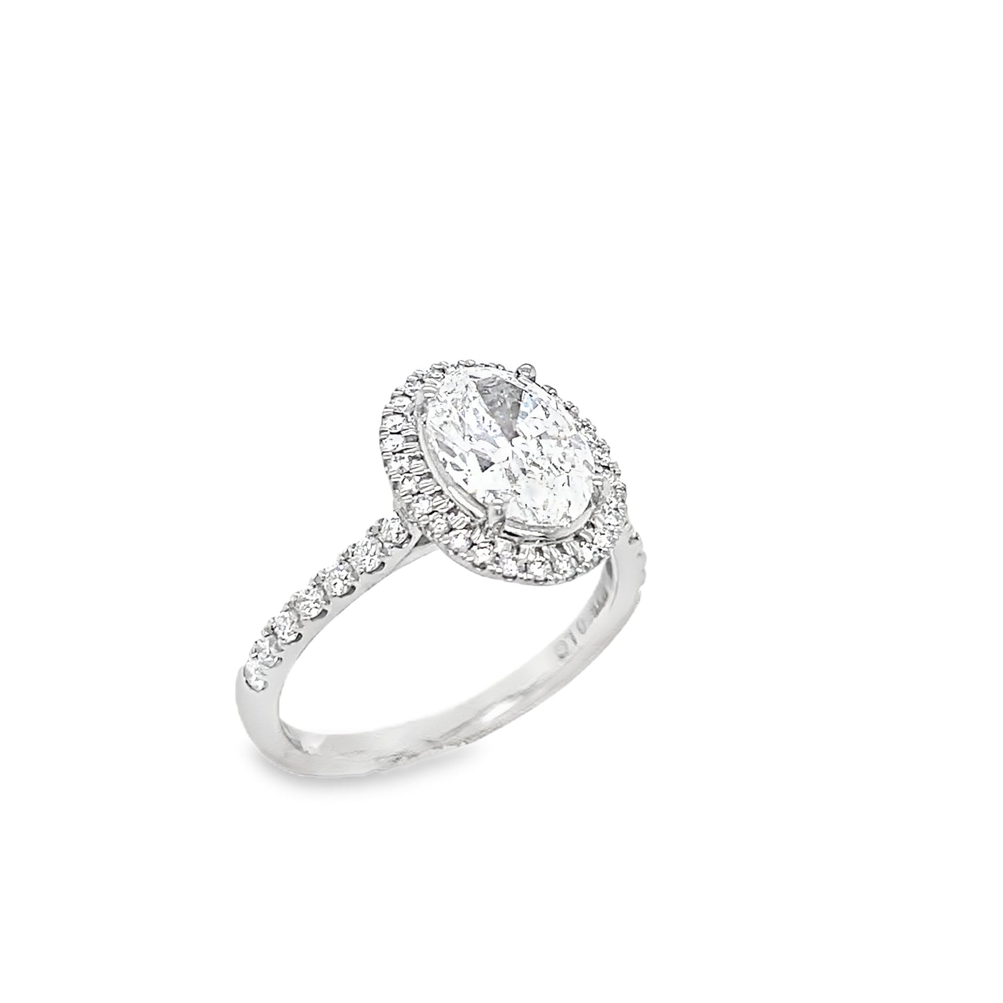 Platinum Emerald Cut Solitaire Cultured Diamond Ring with Cultured Diamond Halo and Shoulders 1.88ct
