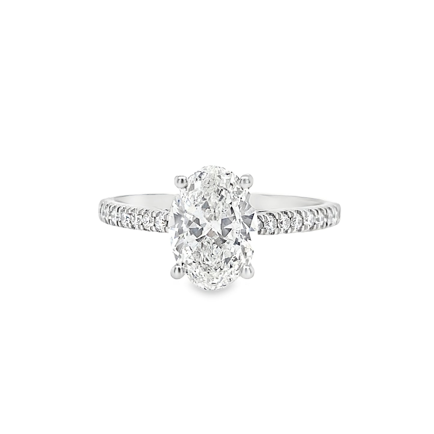 Platinum Oval Solitaire Cultured Diamond Ring with Cultured Diamond Set Shoulders 1.75ct