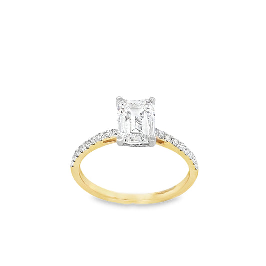 18ct Emerald Cut Solitaire Cultured Diamond Ring With Shoulders 1.75ct