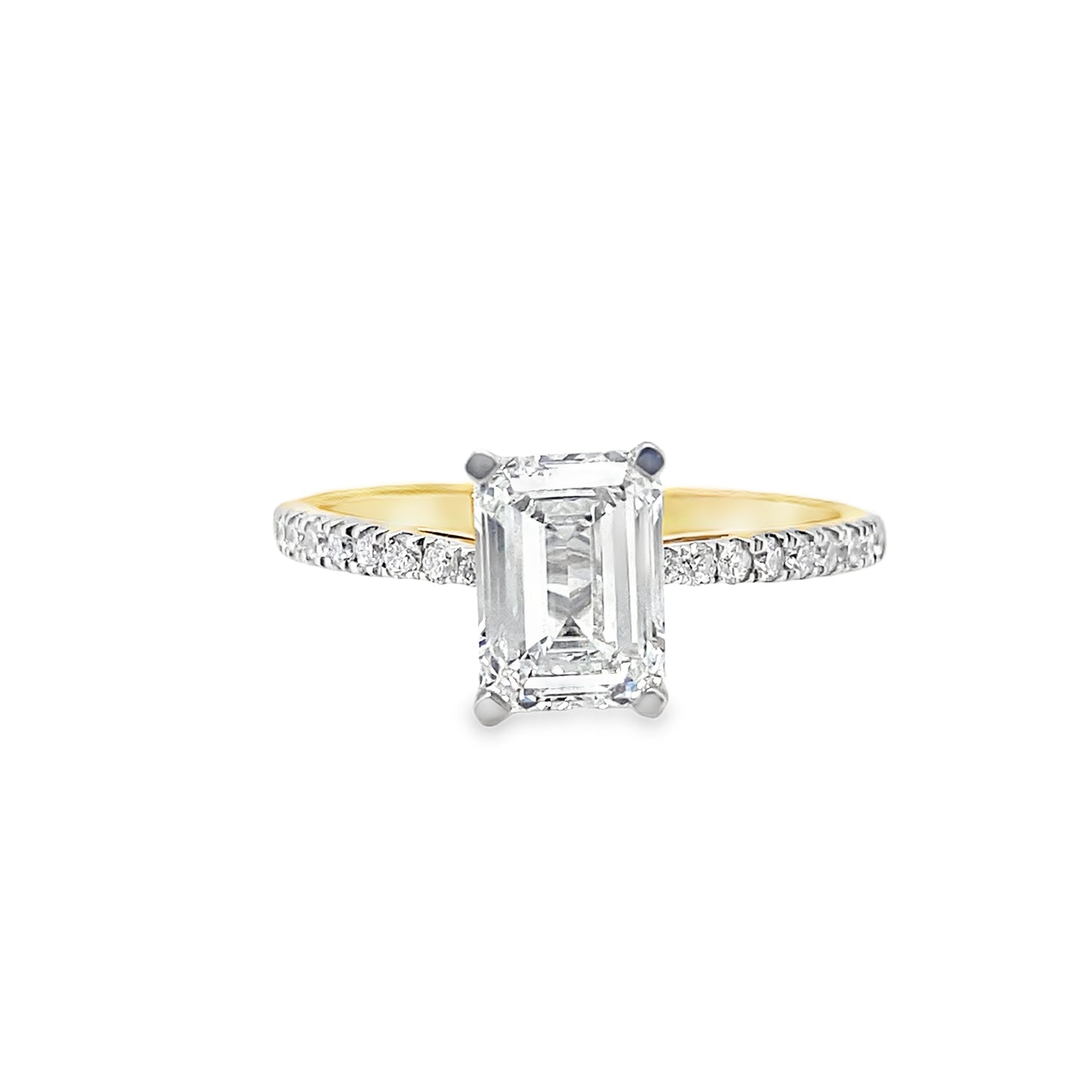 18ct Emerald Cut Solitaire Cultured Diamond Ring With Shoulders 1.75ct