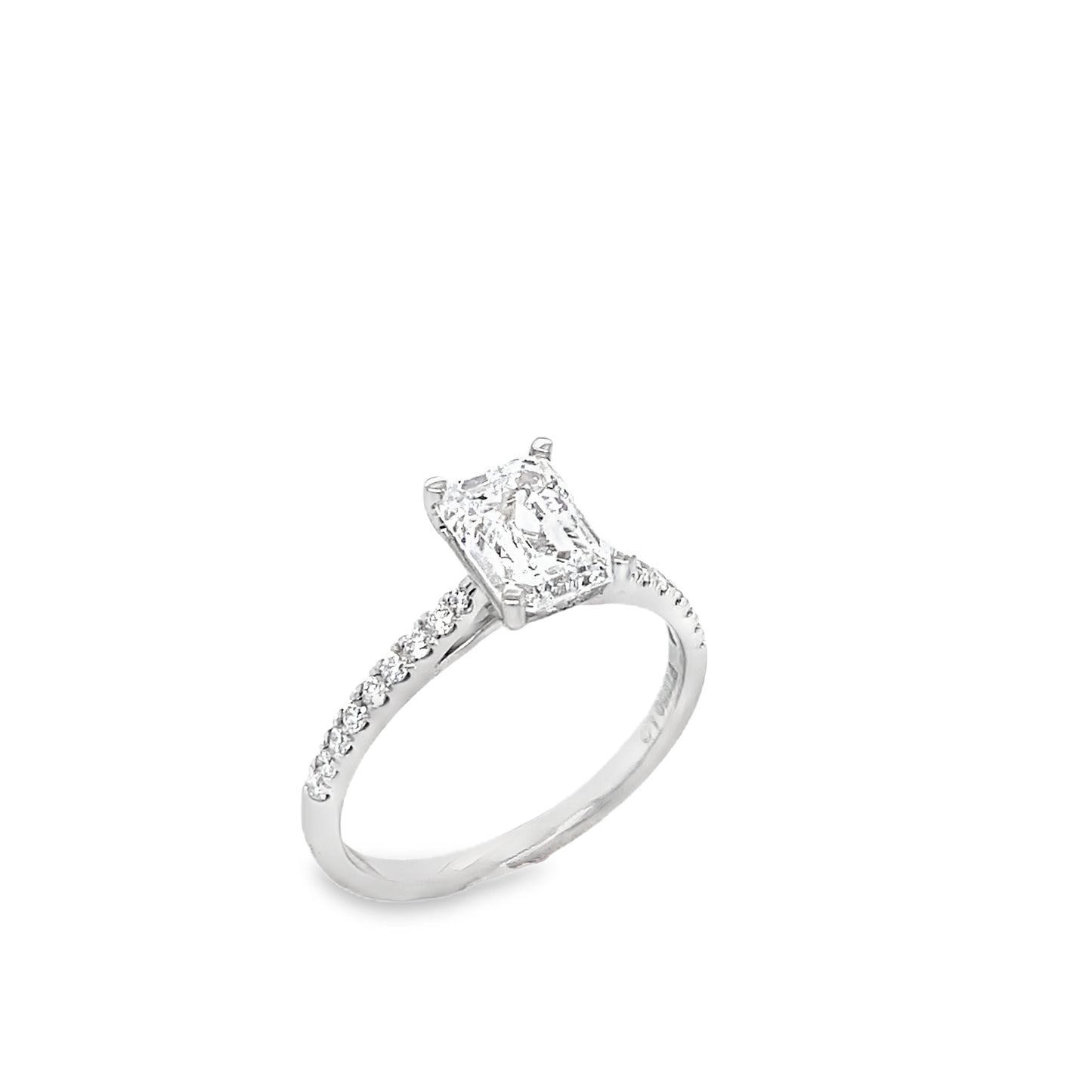 Platinum Emerald Cut Solitaire Cultured Diamond Ring With Shoulders 1.77ct
